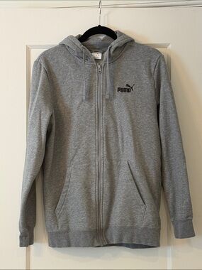 Puma Light Gray Zip-Up Men’s Hoodie with Logo